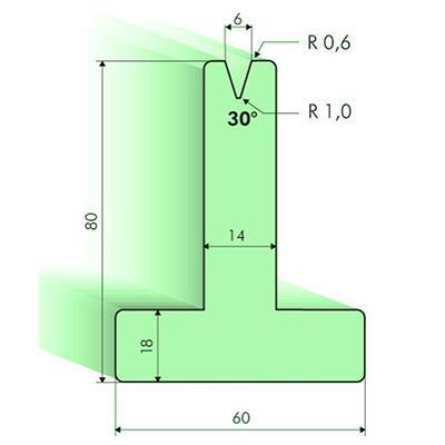 Matrices en T 30°, H=80mm