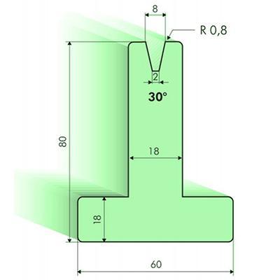 Matrices en T 30°, H=80mm