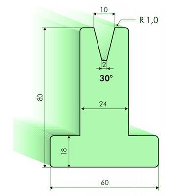 Matrices en T 30°, H=80mm