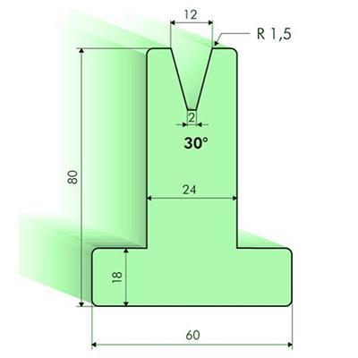Matrices en T 30°, H=80mm