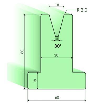 Matrices en T 30°, H=80mm