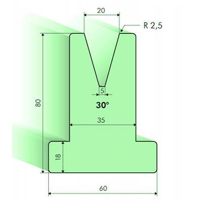Matrices en T 30°, H=80mm
