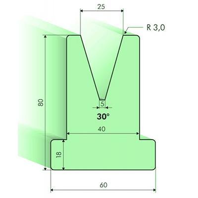 Matrices en T 30°, H=80mm