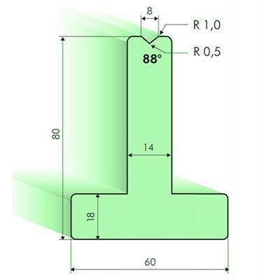 Matrices en T 88°, H=80mm
