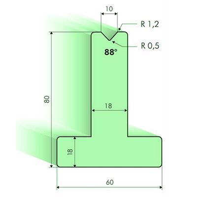 Matrices en T 88°, H=80mm