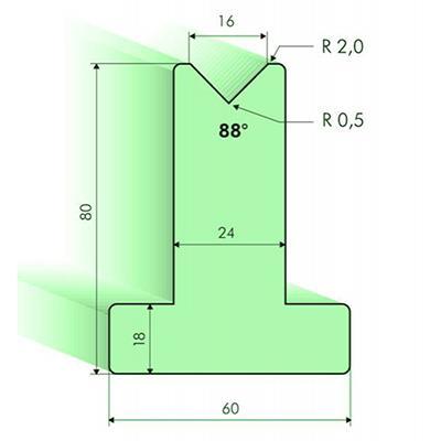 Matrices en T 88°, H=80mm