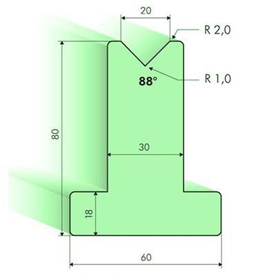 Matrices en T 88°, H=80mm