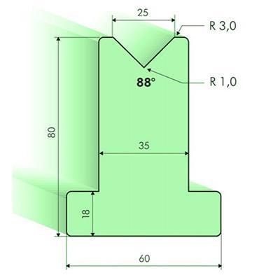 Matrices en T 88°, H=80mm