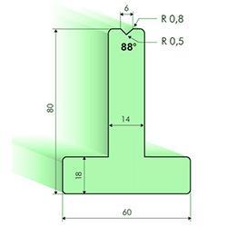Matrices en T 88°, H=80mm