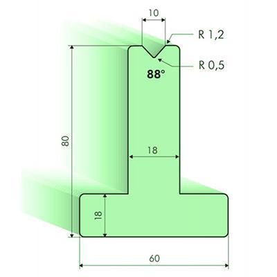 Matrices en T 88°, H=80mm