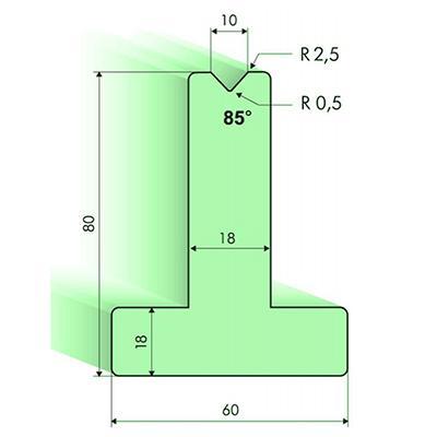 Matrices en T 85°, H=80mm