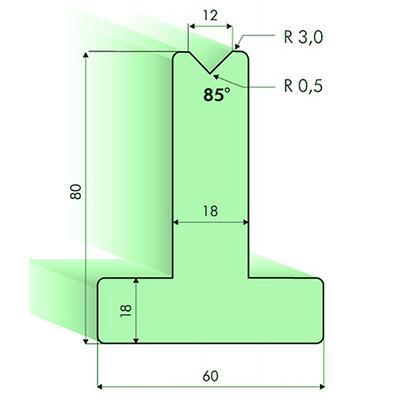 Matrices en T 85°, H=80mm