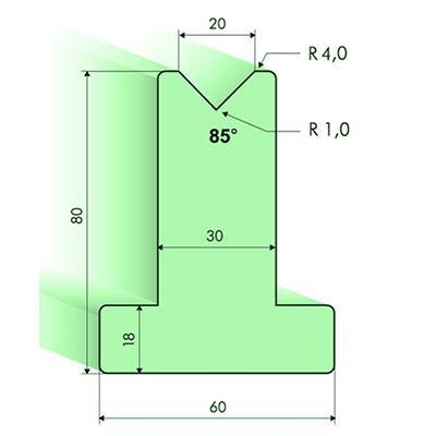Matrices en T 85°, H=80mm