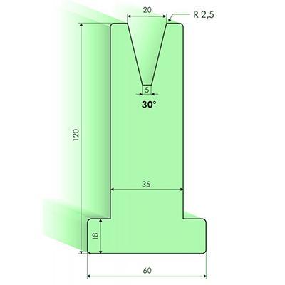 Matrices en T 30°, H=120mm