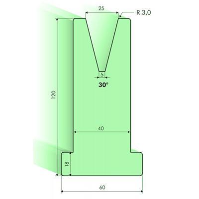 Matrices en T 30°, H=120mm