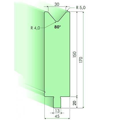 Matrices 80°, H=150mm