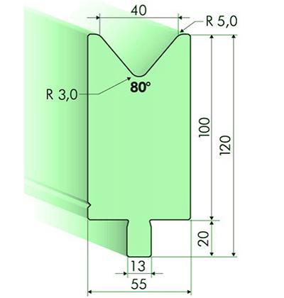 Matrices 80°, H=100mm